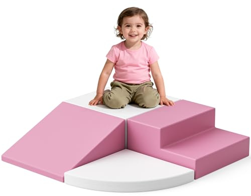 STYPLZ Indoor Klettergerüste für Kinder,Schaumstoff-Kletterblöcke für Kinder, Schaumstoff Bausteine, EN71-zertifiziert & rutschfest (Rosa und Weiß)