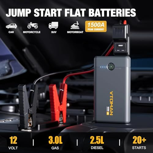 VTOMAN V5 Starthilfe Power Pack, Auto Starter Batterie Pack (bis zu 6.0L Gas, 4.0L Diesel), 12V Autobatterie Ladegerät Jumper Starter, Supersafe Tragbare Starthilfe mit LED Taschenlampe