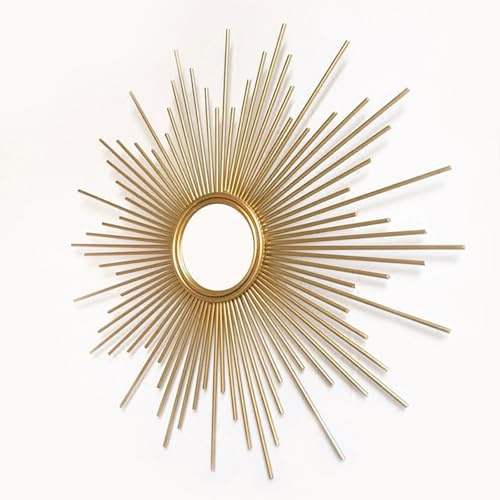 XYUERU Großer Goldener Sunburst-Spiegel,Spiegel aus Metall, Mid-Century | Sonnenspiegel-Wanddekoration for Wohnzimmer, Schlafzimmer, runder 3D-Sonnenwandspiegel(80cm/32inch)