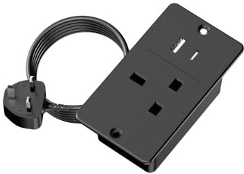 Recessed Power Socket, Desk Power Socket with 1 AC Outlets, USB-A & USB-C Ports, 13A 2990W Surge Protector Extension Cord- Smart Power Strip for Office, Bedroom, Kitchen, Furniture (Black)