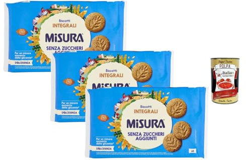 Italian Gourmet - Dolcesenza, Vollkornkekse ohne Zuckerzusatz – 3 x 280 g, knusprige Frühstückskekse aus Vollkornmehl, ideal zu Kaffee & Tee, Snack für unterwegs, Vorratspack + Italian Gourmet Polpa