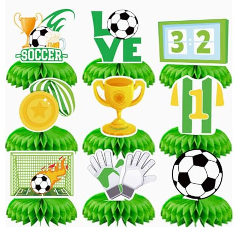 9 PCS Fußball Wm 2026 Deko, Fußball Deko Geburtstag, Wabenbälle Tischdeko für Jungen Party, Sport Mottoparty Zubehör, WM 2026 Dekoration, Wm Fussball 2026, Raumdeko Accessoires