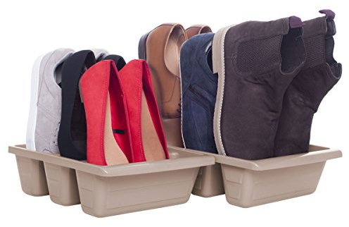 Schuh-Ablage SCHUBIDO, 3-in-1, jeweils für 3 Paar Schuhe - Schuh-Aufbewahrung - Schuh-Stapler - Schuh-Halter, 32 x 24 x 9,5 cm, 2er-Set in Cappuccino, sorgt platzsparend für Sauberkeit und Ordnung