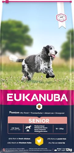 Eukanuba Senior Dog Food for Medium Dogs Rich in Fresh Chicken For the Optimal Body Condition of Your Dog, 12kg