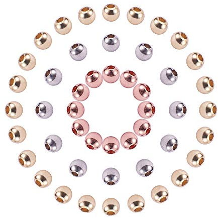 PandaHall 120pcs 4mm Rondelle Distanzperlen Runde Lose Perlen Gold Silber Rose Gold Metall Perlen Distanzperlen für DIY Armband Halskette Schmuck Herstellung Zubehör