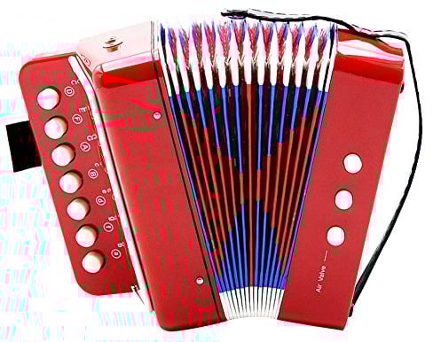 Fdit Socialme-EU Mini Akkordeon für Bass mit 7 Tasten für Kinder Didaktisches Instrument Spielzeug Rhythmische Übung Beleuchtung Musikinstrumente rot