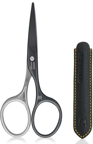 GERMANIKURE Mustache & Beard Scissors, Self-Sharpening Steel, Cork Case