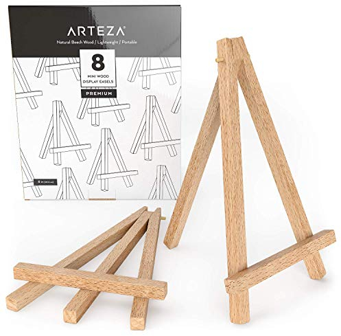 Arteza Mini Cavalletti Legno Treppiedi da Tavolo, (20,3 cm), Set da 8, Ideale per Esposizione di Pittura su Piccole Tele, Libri o Foto