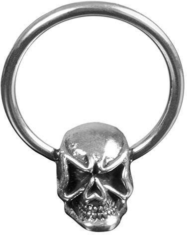 viva-adorno Vintage Piercing BCR Klemmring Chirurgenstahl mit Messing Totenkopf Z469, D6; 1,2x12mm
