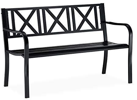 Relaxdays, schwarz Gartenbank aus Metall, 2-Sitzer, robust, für Terrasse, Balkon, Ruhebank HxBxT 81 x 127 x 56 cm, Stahl, 10026112