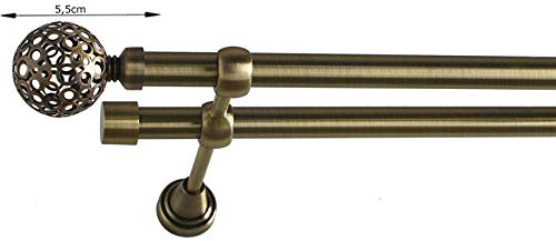 Sento 19/19mm Metall Gardinenstange Vorhangstange 2-läufig Messing Antik Classic Adel 160 cm