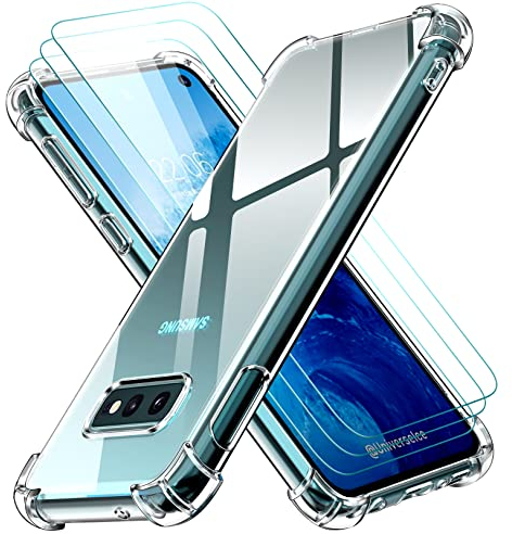 ivoler Klar Hülle für Samsung Galaxy S10e / S10 e mit 3 Stück Panzer Schutz Glas, Dünne Weiche TPU Silikon Transparent Stoßfest Schutzhülle Durchsichtige Kratzfest Handyhülle Case