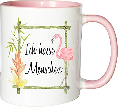 Mister Merchandise Becher Tasse Ich Hasse Menschen Kaffee Kaffeetasse liebevoll Bedruckt Misanthrop Geschenk Weiß-Rosa