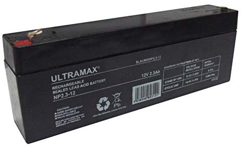 12 VOLT 2.3AH BURGLAR ALARM BATTERY - ULTRAMAX NP2.3-12, NP2.1-12, 12V 2.1AH
