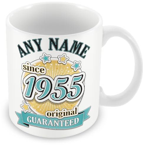 MUGGZ Original 1955 (Age 70) Personalised Mug - Customised 70th Birthday Gift - Add Name - Blue