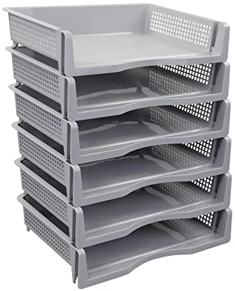 Nesmilers Document Tray Stackable, Plastic Office Letter Trays, Grey, 6 Tiers