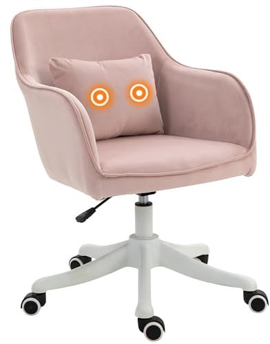 HOMCOM Chaise de Bureau Velours Fauteuil Bureau massant Coussin Lombaire intégré Hauteur réglable pivotante 360° Rose poudré