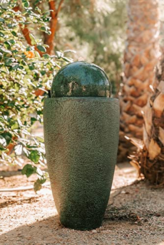 XBrand Fuente de Agua de Esfera Redonda Texturizada de Piedra Moderna con Luces LED para decoración de Interiores y Exteriores, Verde