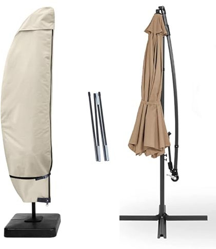 Porch Shield Patio Umbrella Cover - Outdoor Waterproof Garden Offset Banana Parasol Cover Fits Cantilever Offset Umbrella 12-14 Feet, Beige