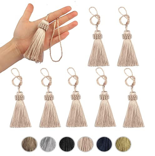 Fenghuangwu Set mit 8 eleganten Polyester-Quasten, bunte Bastelquasten, Charms, Schlüsselquaste, DIY-Zubehör (Beige)