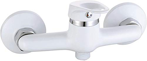 ATHEN Duscharmatur, Einhebelmischer, Standard Brauseschlauchanschluss, Mischbatterie in Weiß-Chrom