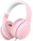 Rorsou R10 Cuffie over-ear con microfono, stereo, pieghevoli e leggere, con bassi potenti e cavo anti-groviglio da 1,5 m, portatili con cavo per smartphone, tablet, computer, MP3/4, rosa