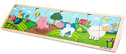 New Classic Toys - Farm Puzzle - 4-in-1 - Wooden Educational Puzzle - Includes Pig, Rooster, Cow, and Sheep - Fun and Developmental Toy for Kids