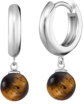 Engelsrufer Damen Creole aus Sterling Silber mit Tigerauge Perle Kraftstein Anhänger, Clipverschluss, nickelfrei, 13mm, ERE-TE-CR