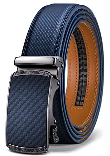 BULLIANT Gürtel Herren, Gürtel Ratsche Ledergürtel Automatikschließe für Herren Anzug Business Kleidung,Breit 35mm,Größe Angepasst(Antique Blue-105cm/28-34 taille verstellbar)