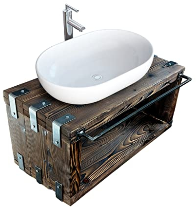 CHYRKA® Badmöbel Waschtisch BORYSLAW-Bad Waschbecken Hängeschrank Waschtischunterschrank Waschbecken-Unterschrank Metall Holz Loft Handmade (Natur - 80 x 38 cm H=40 cm)