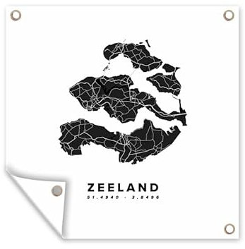MuchoWow Outdoor-Poster Poster Wanddeko draußen Deko Garten Gartenposter 100x100 cm Zeeland - Niederlande - Karte