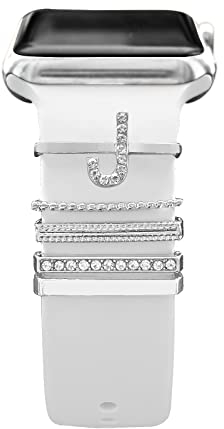 5ST Charms für Apple Watch Armband 41mm 45mm 40mm 44mm 42mm 46mm 38mm Herren/Damen,Diamant+Metall Dekorative Ring Schmuck für iWatch series 10 9 8 7 6 5 4 3 se,Fitbit Versa/sense,Silikon Band Zubehör