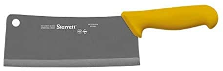Starrett Professional Stainless Steel Chefs Kitchen Cleaver Knives - Wide Rectangular Profile - 8-inch (200mm) - Yellow Handle