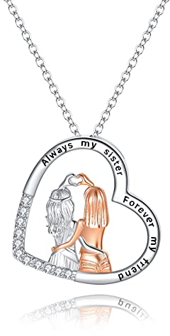 Fryneauy Schwester Kette 925 Sterling Silber Schwester Halskette Anhänger Herz Schmuck Schwester Geschenk für Schwester Damen Mädchen