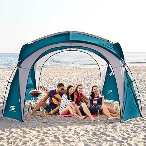 UNICAMPER Event Shelter Pavillon, Strandzelt UPF 50+, 3,6 x 3,6 m, Wasserdicht und Regenfest, Kuppel-Sonnenschutz für 8–10 Personen mit 2 Seitenwänden (Ozeanblau)