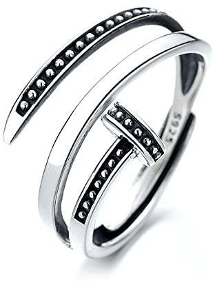 Lllunimon Exquisiter Retro Nagel Wundring, 925 Sterling Silber Dreireihiger offener Ring, charmantes Schmuckgeschenk für Frauen Mädchen