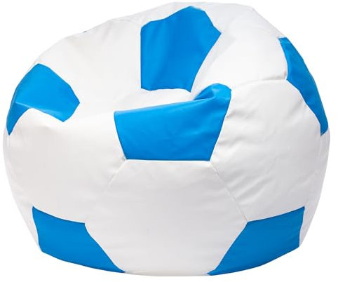 Ecopuf Football Sack L - Spielkissen aus Kunstleder - Ideal für Fußballfans, Kinder - Sitzsack Wohnzimmer - Sitzpouf Samt - Gaming Stuhl Pouf Sack - 90x55cm, Hellblau E19