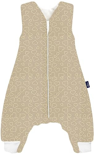 Alvi Sleep-Overall Light Baby Schlafsack mit Füßen Sommerschlafsack Kinderschlafsack aus Baumwolle (Hearts Nature, 80 cm)