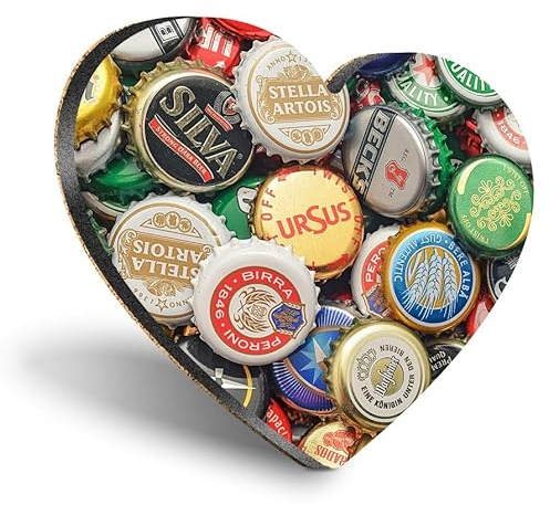 1 x Heart Coaster - Beer Bottle Caps Various Brands Cork Backed MDF Glossy Tea Coffee Accessory #50231