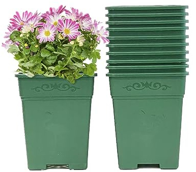 Quadratischer Pflanztopf für Zimmerpflanzen, 2,5 l, Kunststoff, für Innen- und Außenbereich, 10 Stück, mit Ablauflöchern, Grün