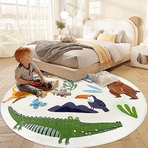 Lacomfy Kinder-Spielteppich, 1,8 m, groß, rund, Dschungeltierbereich, Teppich für Jungen und Mädchen, Schlafzimmer, Klassenzimmer, Wohnzimmer, Wohnheim, Zoo-Tier-Motiv, weich, waschbar