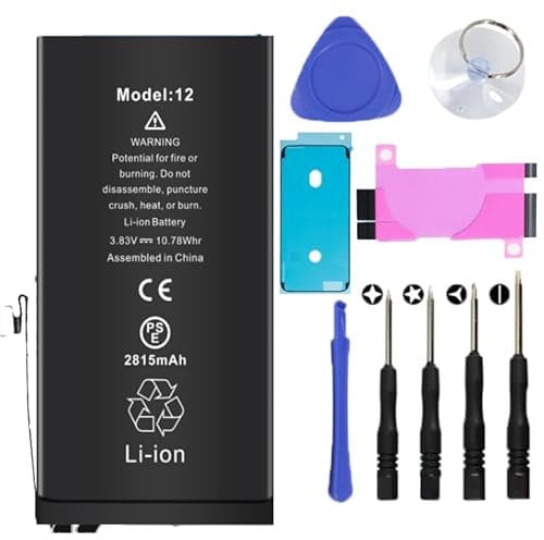 Batt-IPhone 12 Battery Replacement Kit Including Water Proof Sticker, Screwdriver, Suction Cup, Pry Tool - DIY Smartphone Repair, Professional Battery Replacement Accessories (2815 mAh).