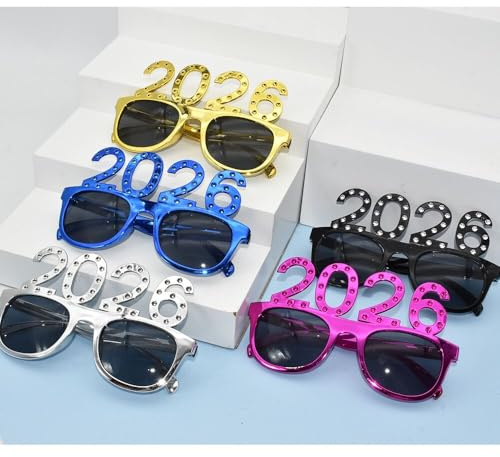 SWSATYW 5PCS 2026 Plastic Eyeglasses Happy New Year's Eve Glasses Party Decorations Graduation 2026 Party Photo Props Supplies