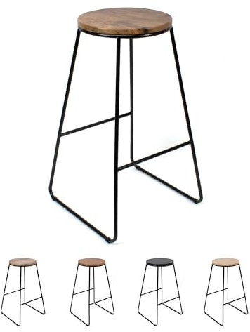 THE SECRET HOME - Taburete de Madera y Metal - Alto. 71 cm x Largo. 42 cm x Ancho. 42 cm - Color Madera Oscura/Negro - Asiento Extra para el Hogar - Ideal para Cocina (Modelo 1)