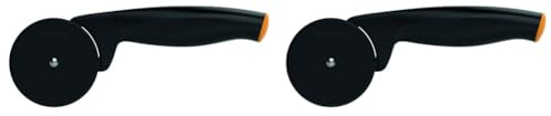 Fiskars Pizzaschneider mit hochwertigem Kunststoff-Schneidrad, Länge: 19 cm, Functional Form, Schwarz/Orange, 1019533 (Packung mit 2)