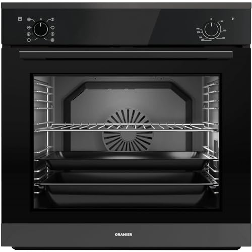 Oranier Einbau Backofen EBS320 autark schwarz 80 Liter Garraumvolumen - Knebel versenkbar - Elektro Einbaubackofen mit 9 Funktionen