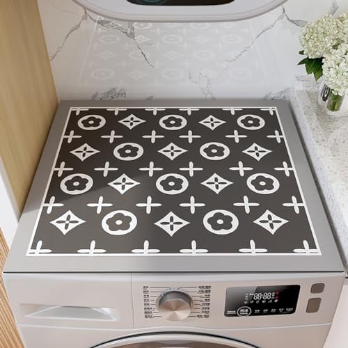 Anti slip washing machine or dryer top cover, washing machine dust cover, 23.6 x 23.6 flower washing machine dust cover pad, suitable for washing machines, microwaves, refrigerators (Light Gray)