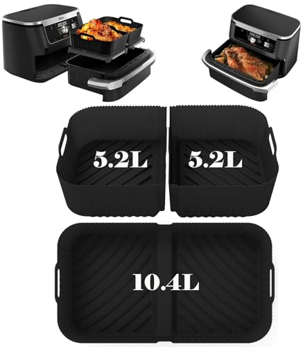 Cathpetic 1×10.4L+2×5.2L Air Fryer Silicone Liners for Ninja Foodi Flex Drawer AF500UK 10.4L,Large Capacity Ninja Af500UK Silicone Liners Black,Ninja Flex Drawer Accessories