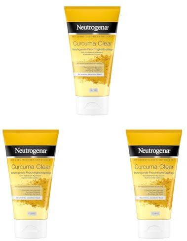 Neutrogena Curcuma Clear Gesichtscreme, Beruhigende Feuchtigkeitscreme, ölfrei, für unreine sensible Haut, 75ml (Packung mit 3)