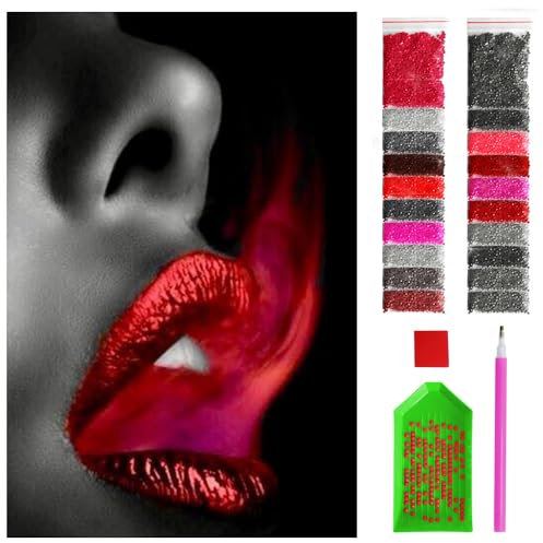 ARTULIO Diamond Painting Set - Rote Lippen auf dunklem Hintergrund - 40x60 cm - Groß XXL - 5D Diamant Painting Bilder DIY, Diamond Painting Erwachsene